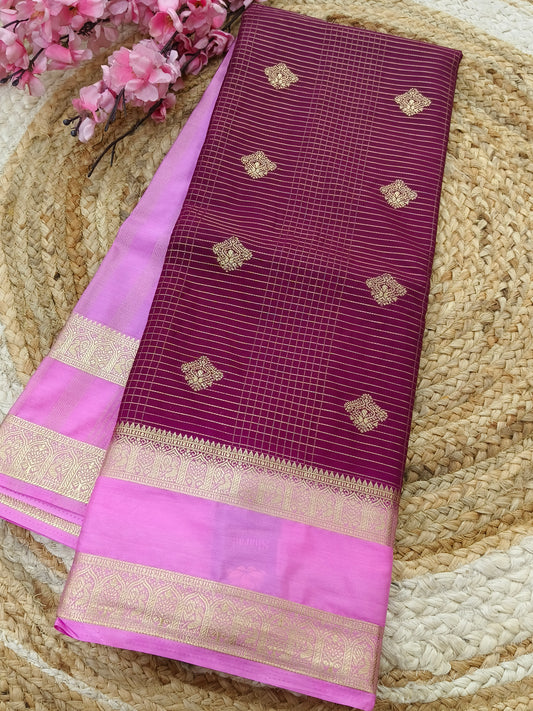 Wine with Rose pink Semi Mysore silk