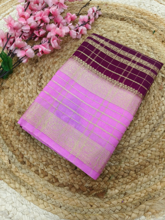 Wine and light pink  crepe Georgette saree