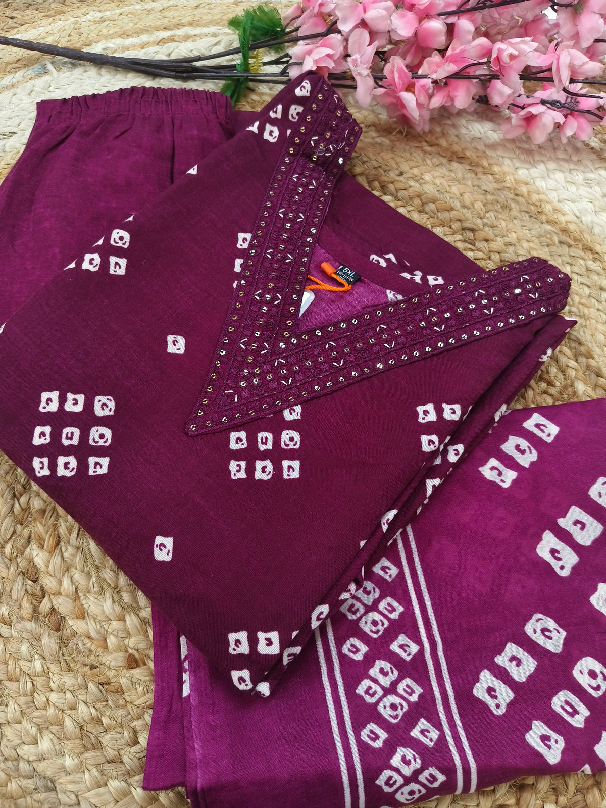 Wine Cotton sets with duppatta