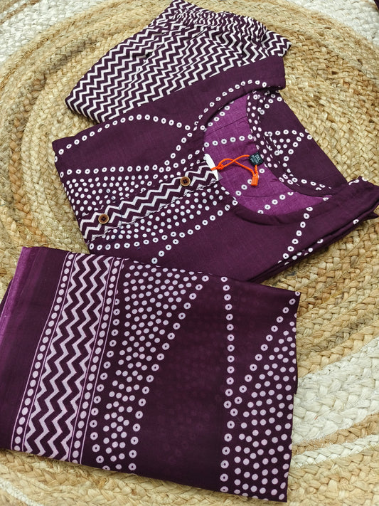 Wine Cotton sets with duppatta