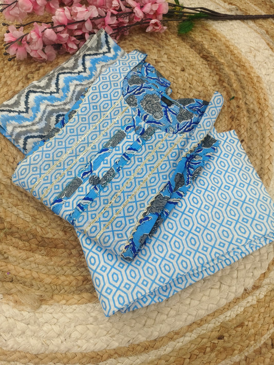 Blue cotton top & bottom (M)