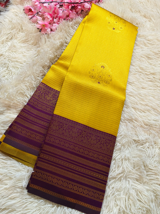 Yellow With Wine Semi Kanchi Pattu silk saree