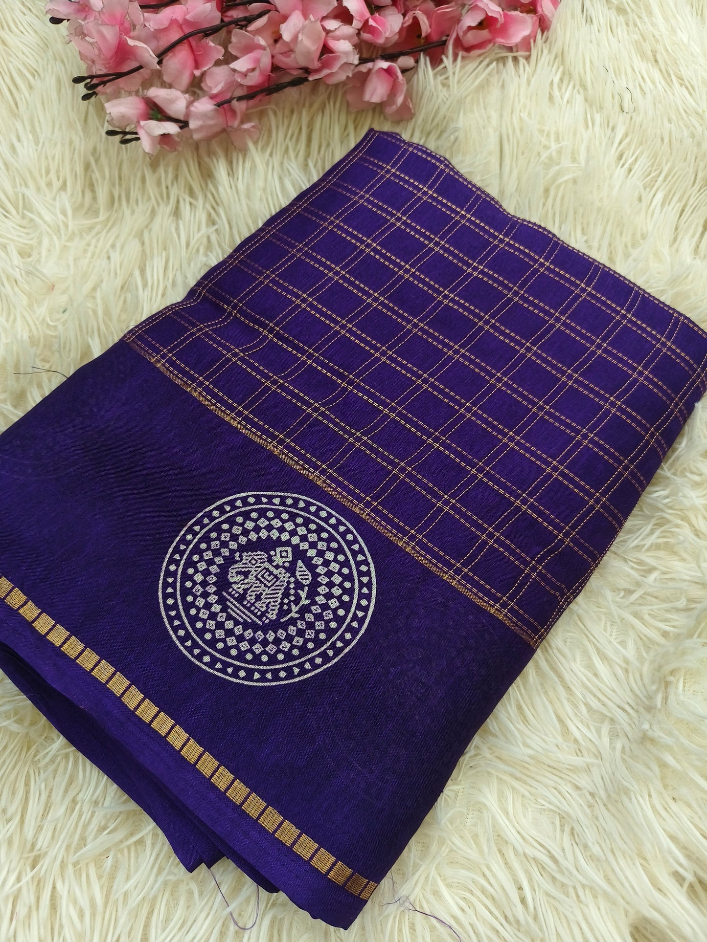 Purple  saree with zari chex