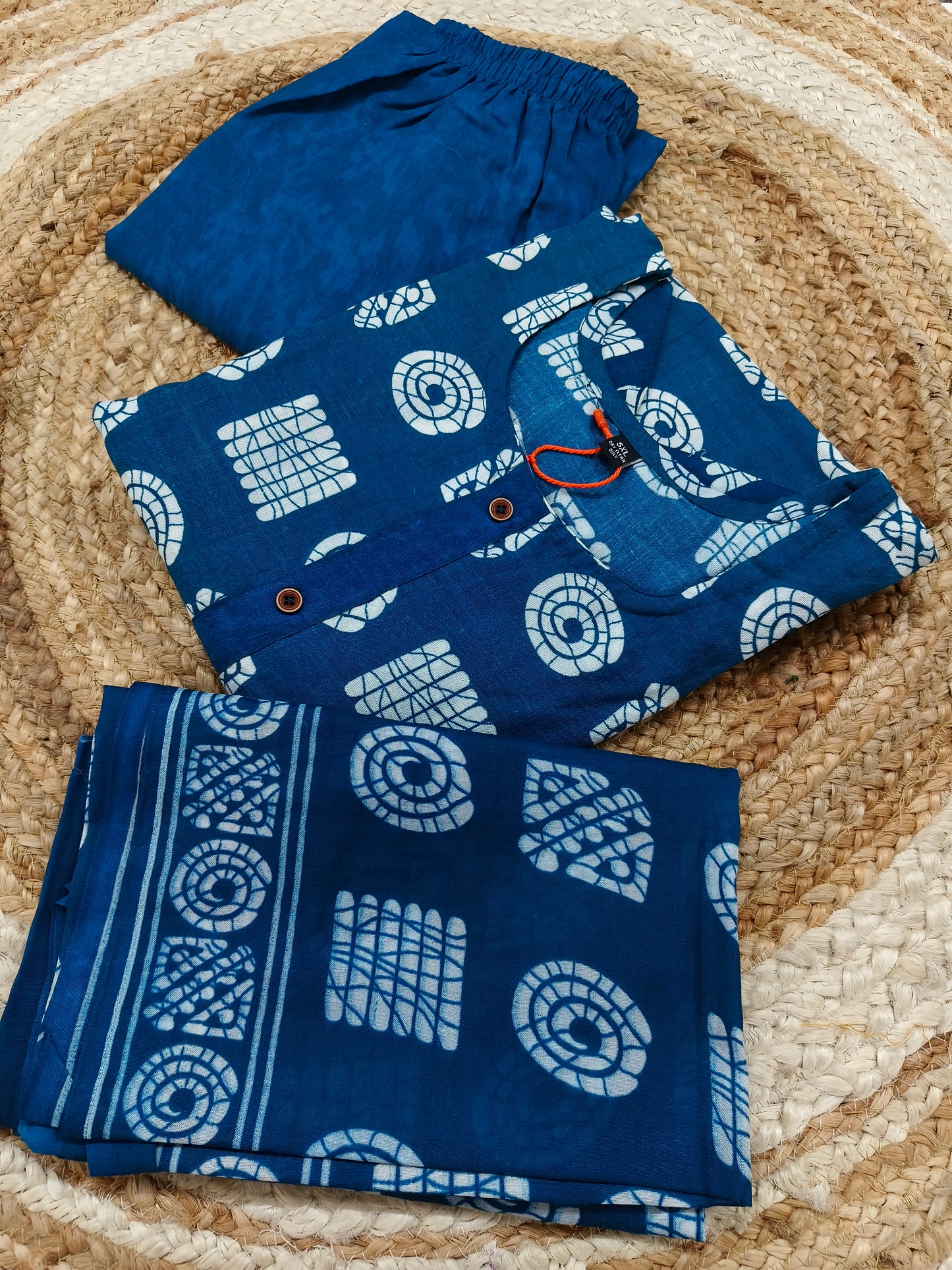 Peacock Blue Cotton sets with duppatta