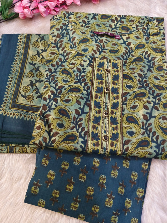 Bluish green ajrakh pure cotton suits