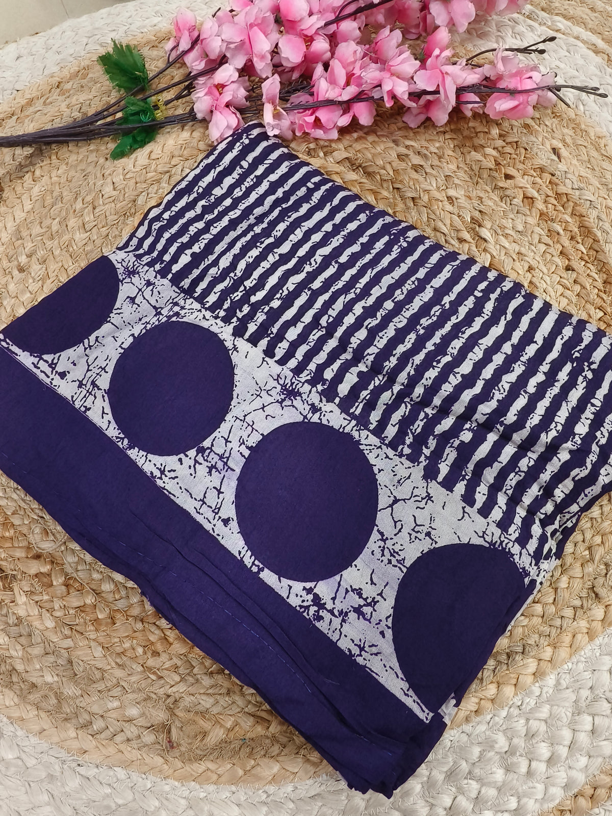Indigo blue Batik Printed Cotton Saree