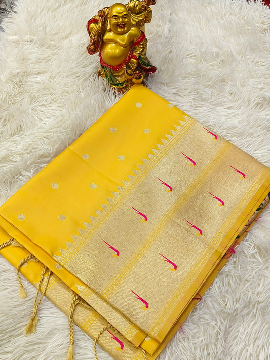 Yellow Paithani silk saree