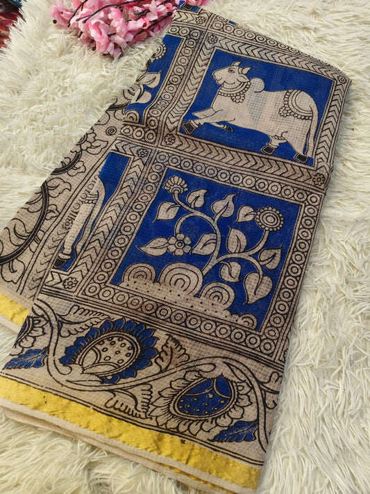 Blue kota cotton Kalamkari saree