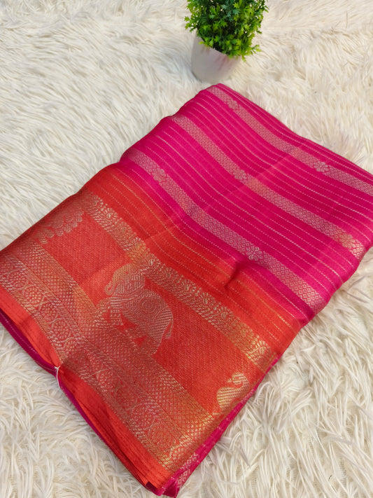 Pink with orange fancy silk saree