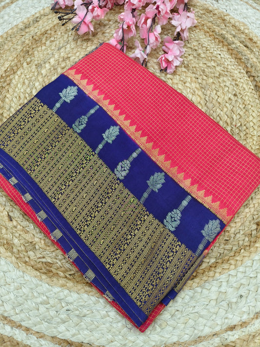 Pink with navy blue Elegant viscose silk saree
