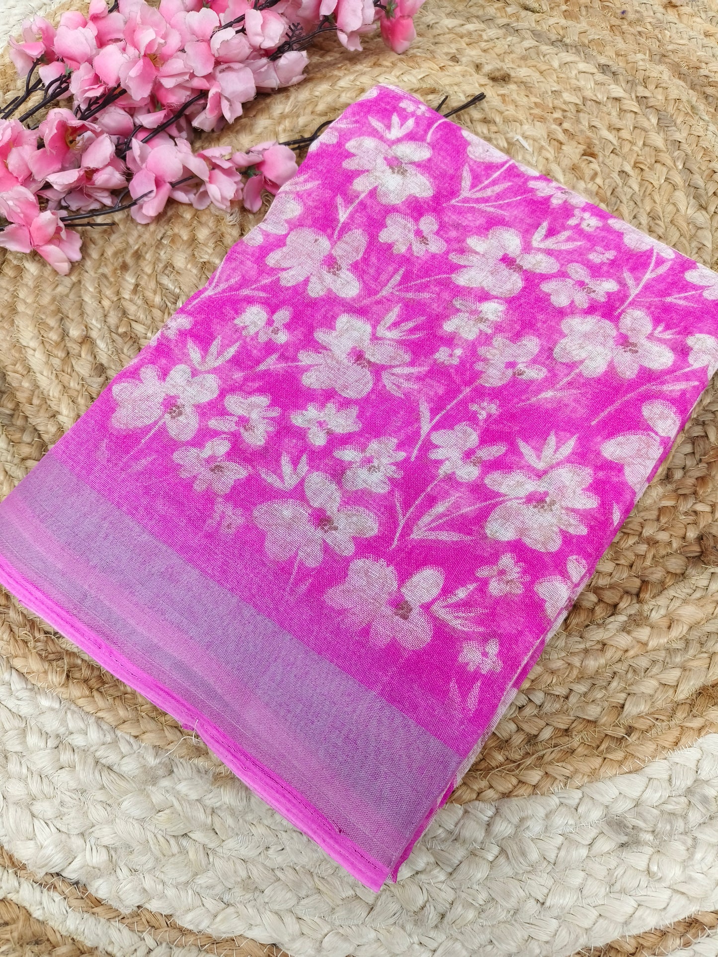 Light Pink  Lenin Cotton saree