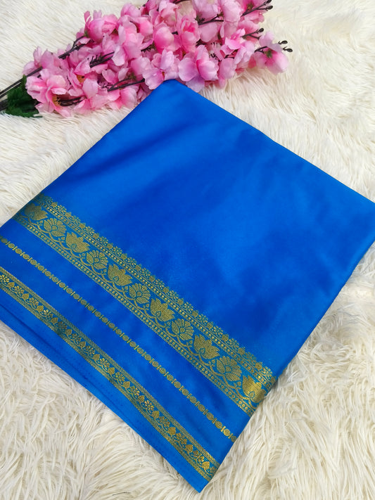 Blue semi Mysore crepe silk saree