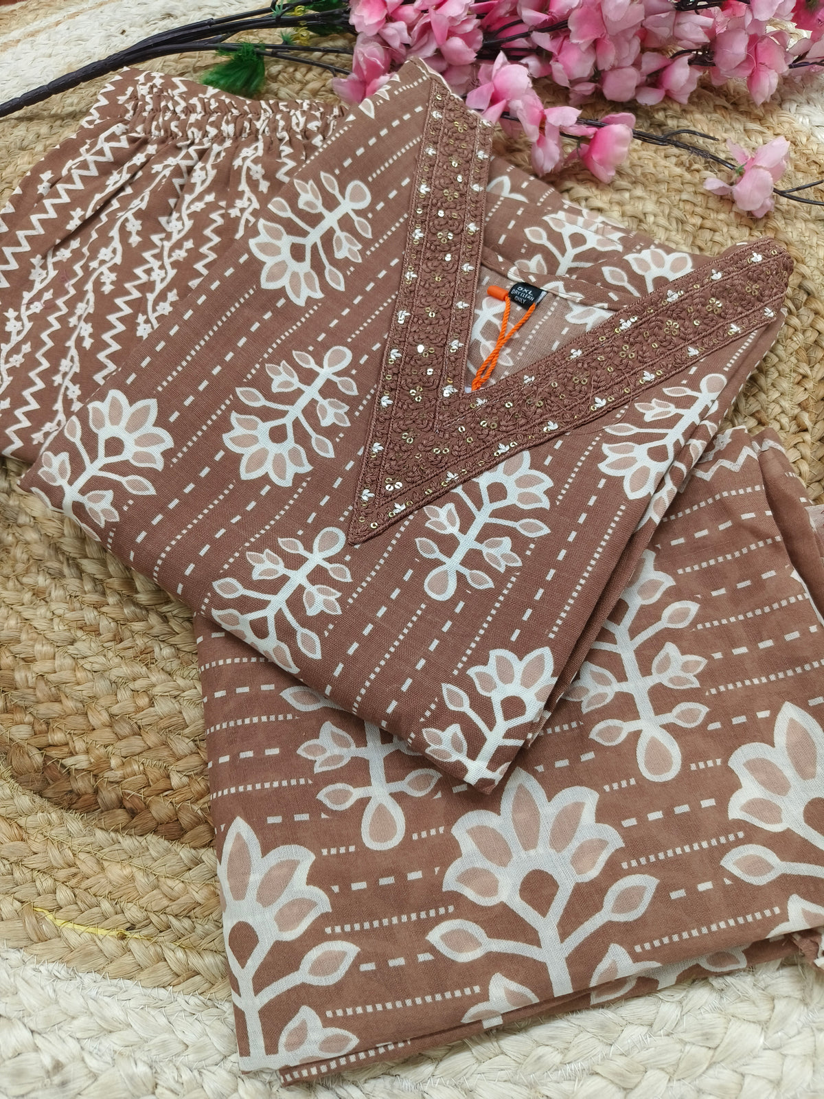 Light brown Cotton sets with duppatta