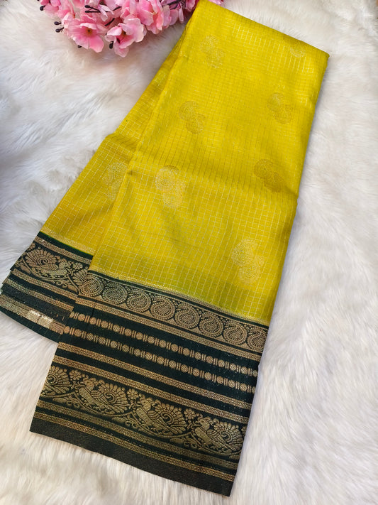 Yellow with Green georgette crepe silk saree