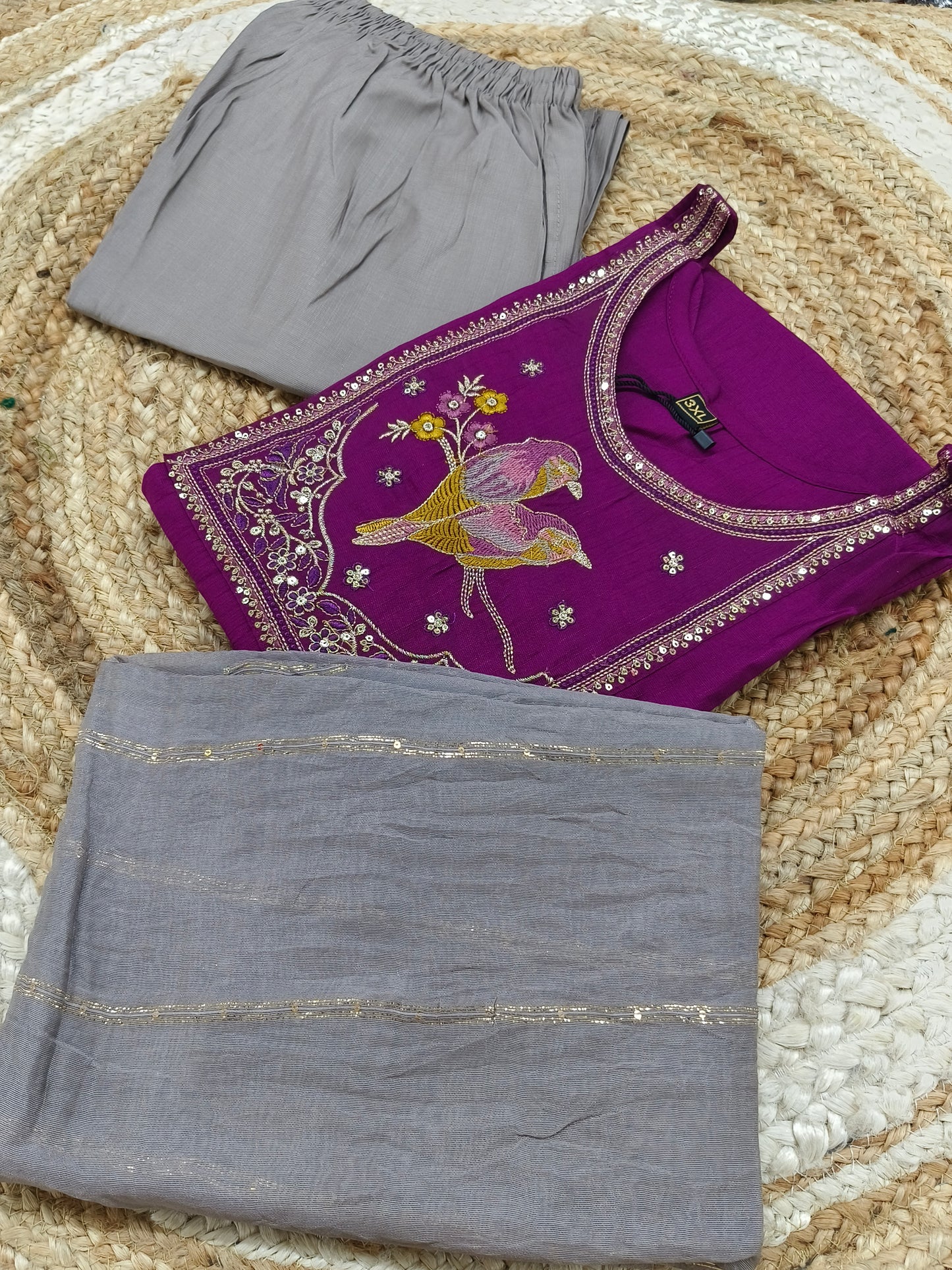 Purple with grey designer suit