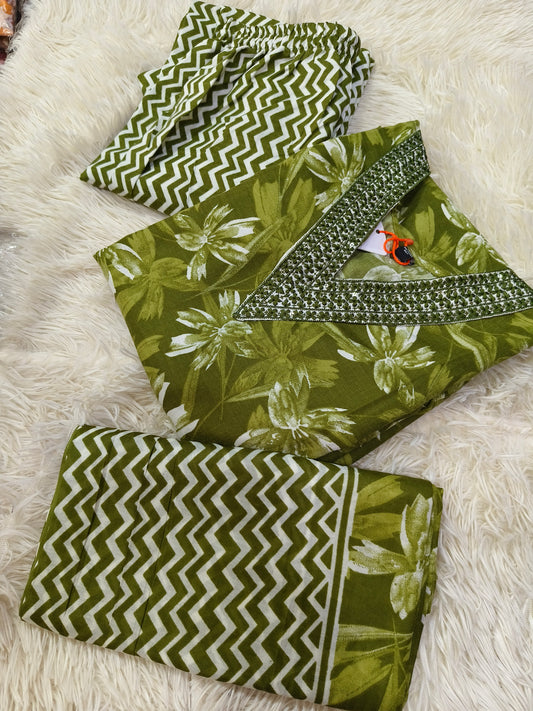 Leaf green Cotton sets with duppata