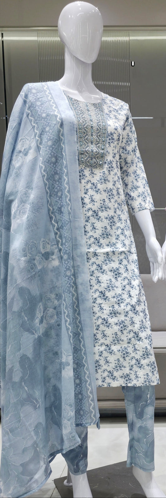 Light Blue Eelgent Pure cotton side cut set