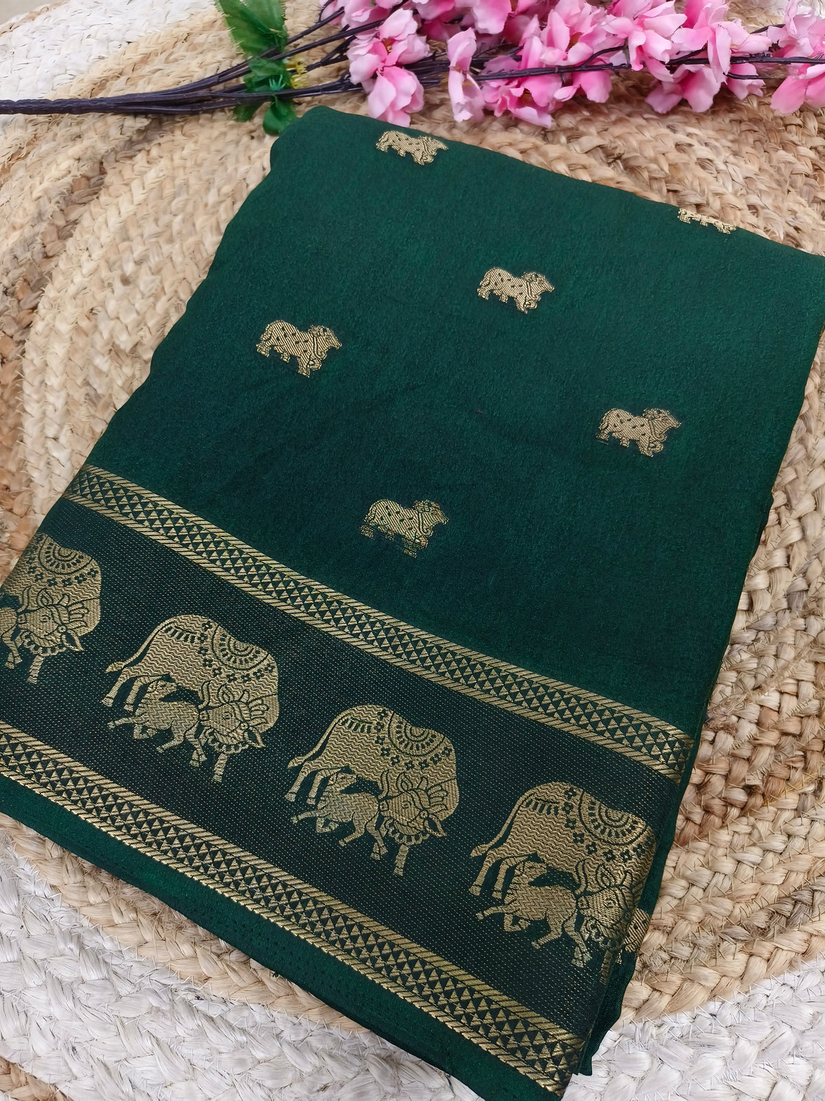 Bottle green Elegant silk saree