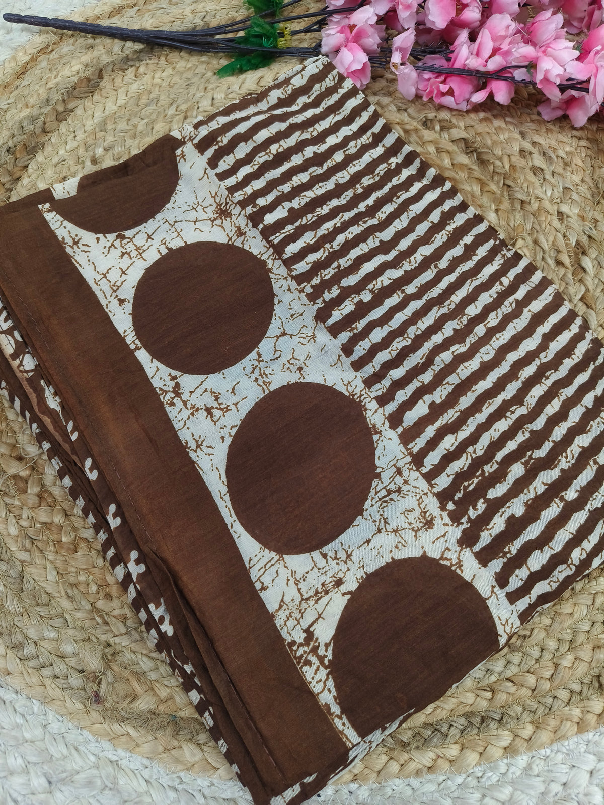Brown Batik Printed Cotton Saree