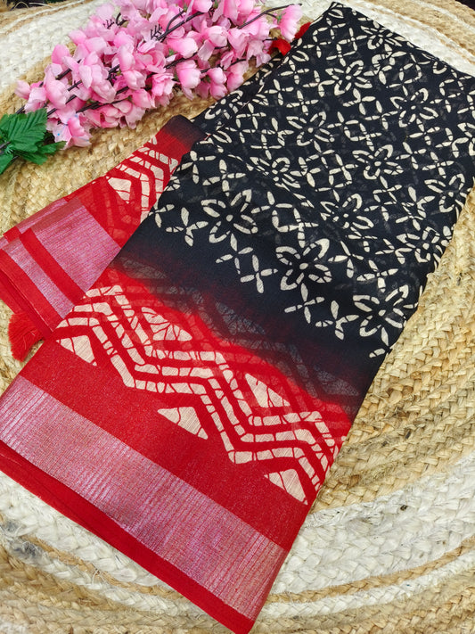 Black with Black  Linen Jute saree