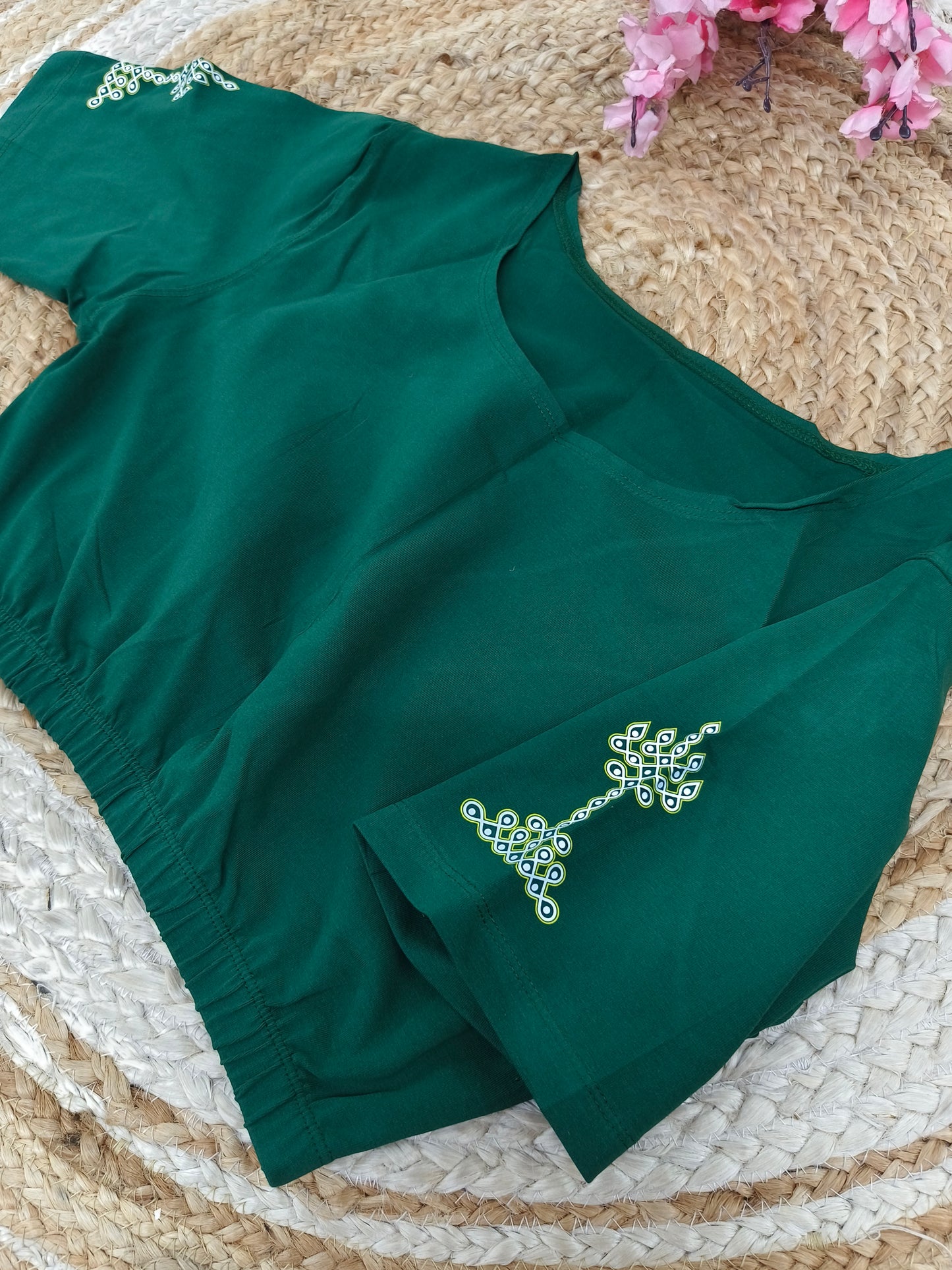 Green Stretchable blouse with unique printed design