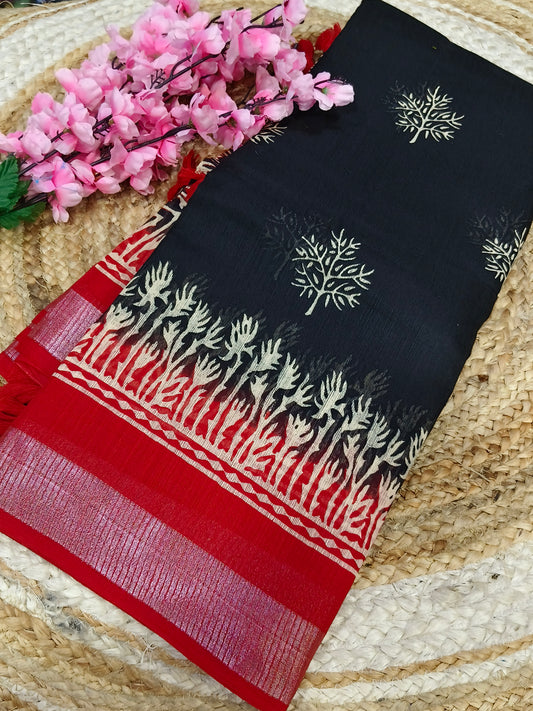 Black with Black Linen Jute saree