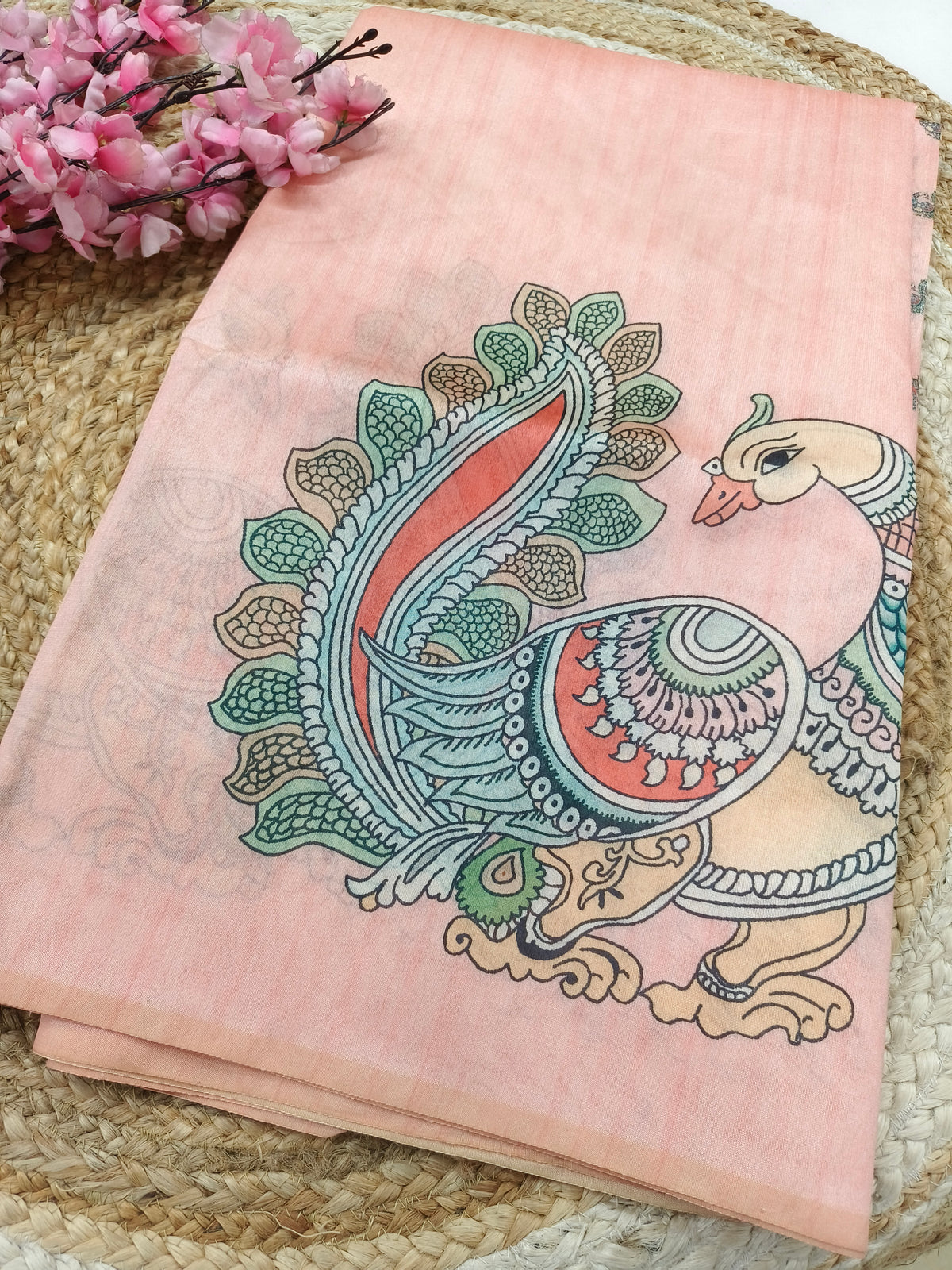 Peach soft tussar silk saree