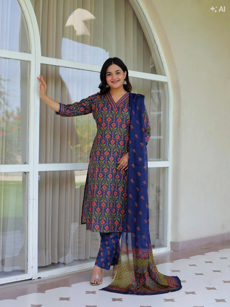 Blue  Aarvi Pure Cotton Suit