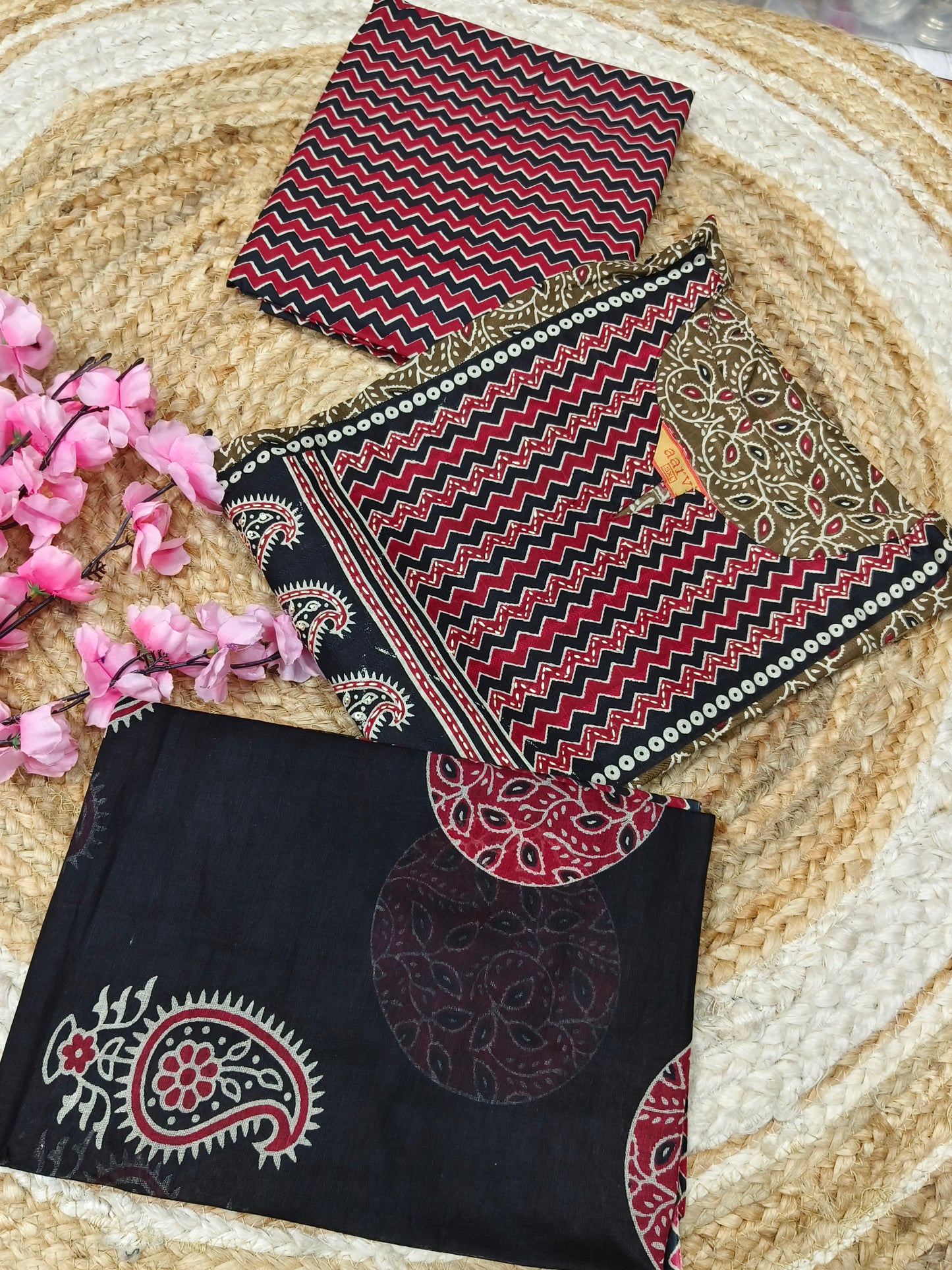 Yellow with black   Aarvi pure cotton suit