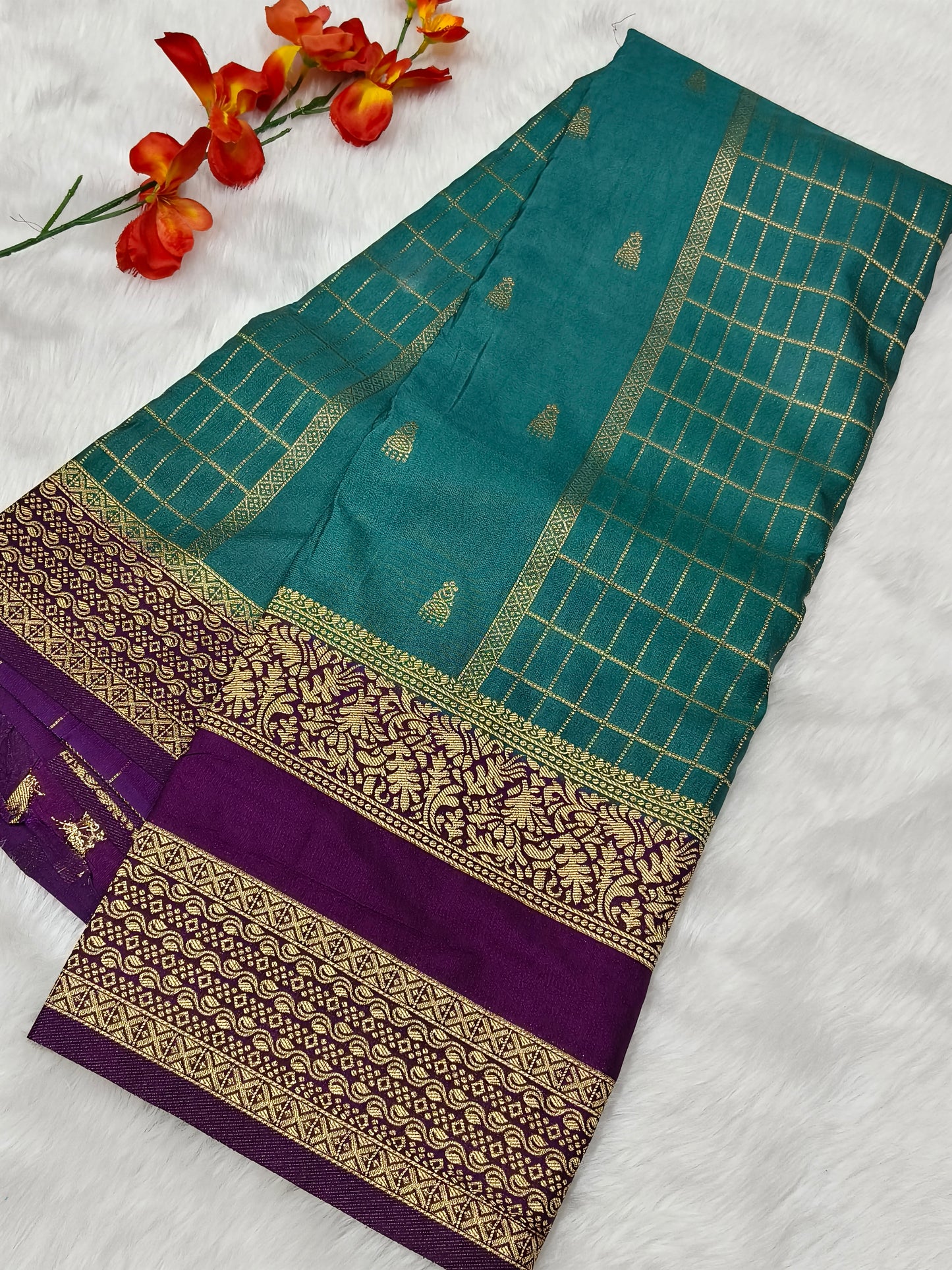 Blue with purple silk Georgette saree