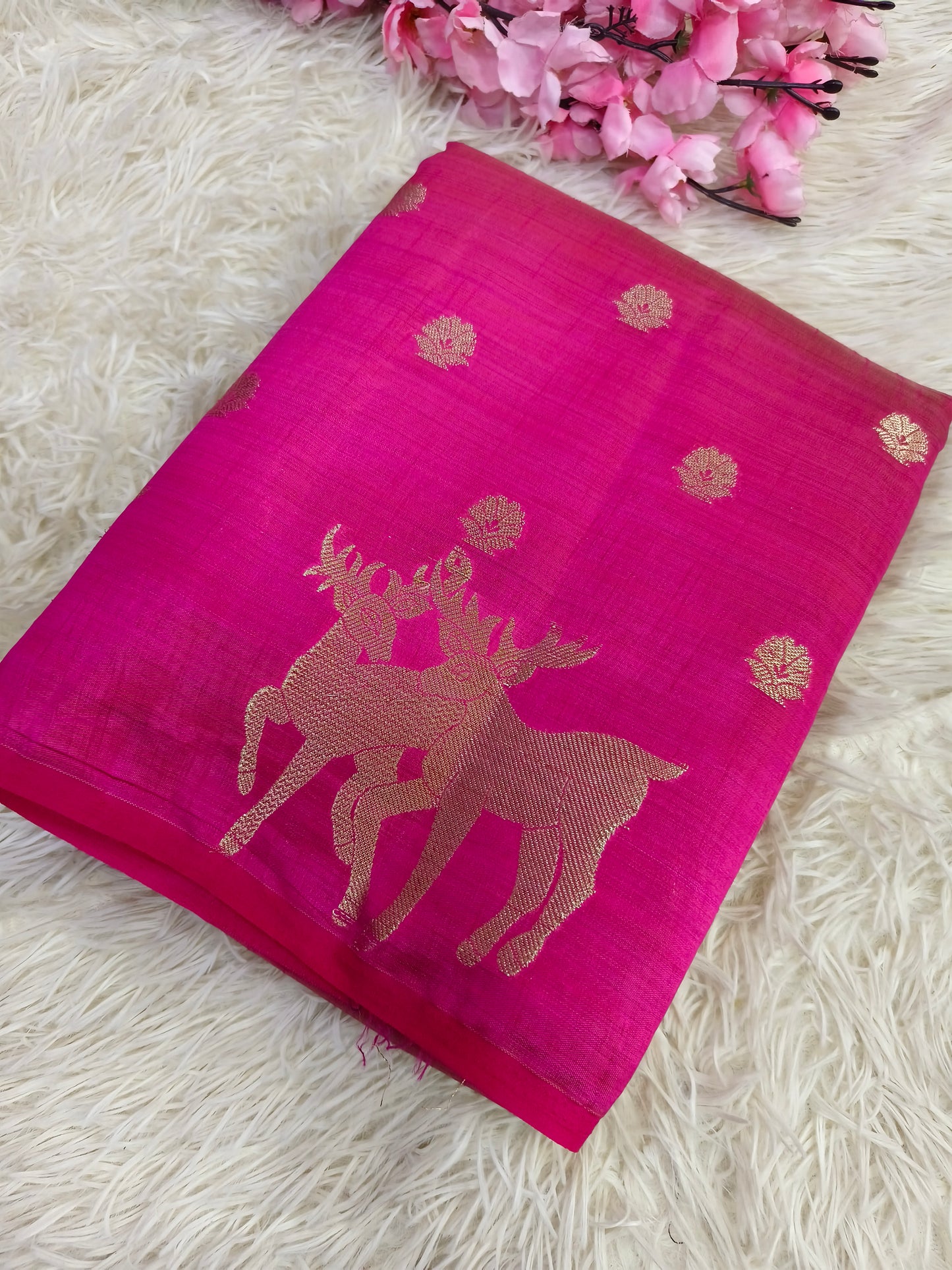 Rani Pink semi Tusser silk saree