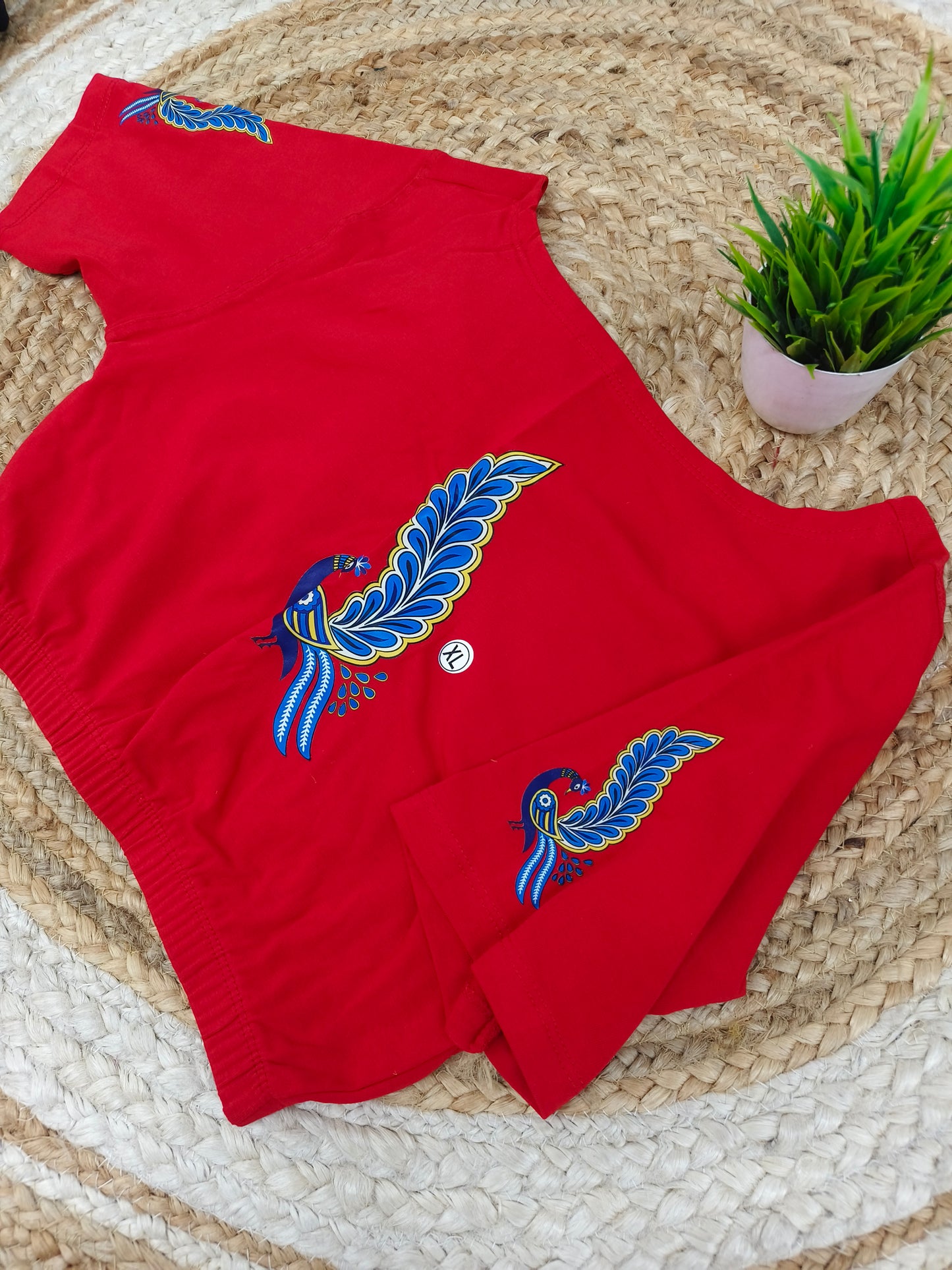 Red Stretchable blouse with unique printed design