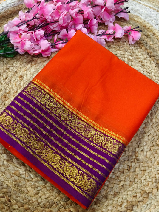 Orange With Purple semi Mysore crepe silk saree