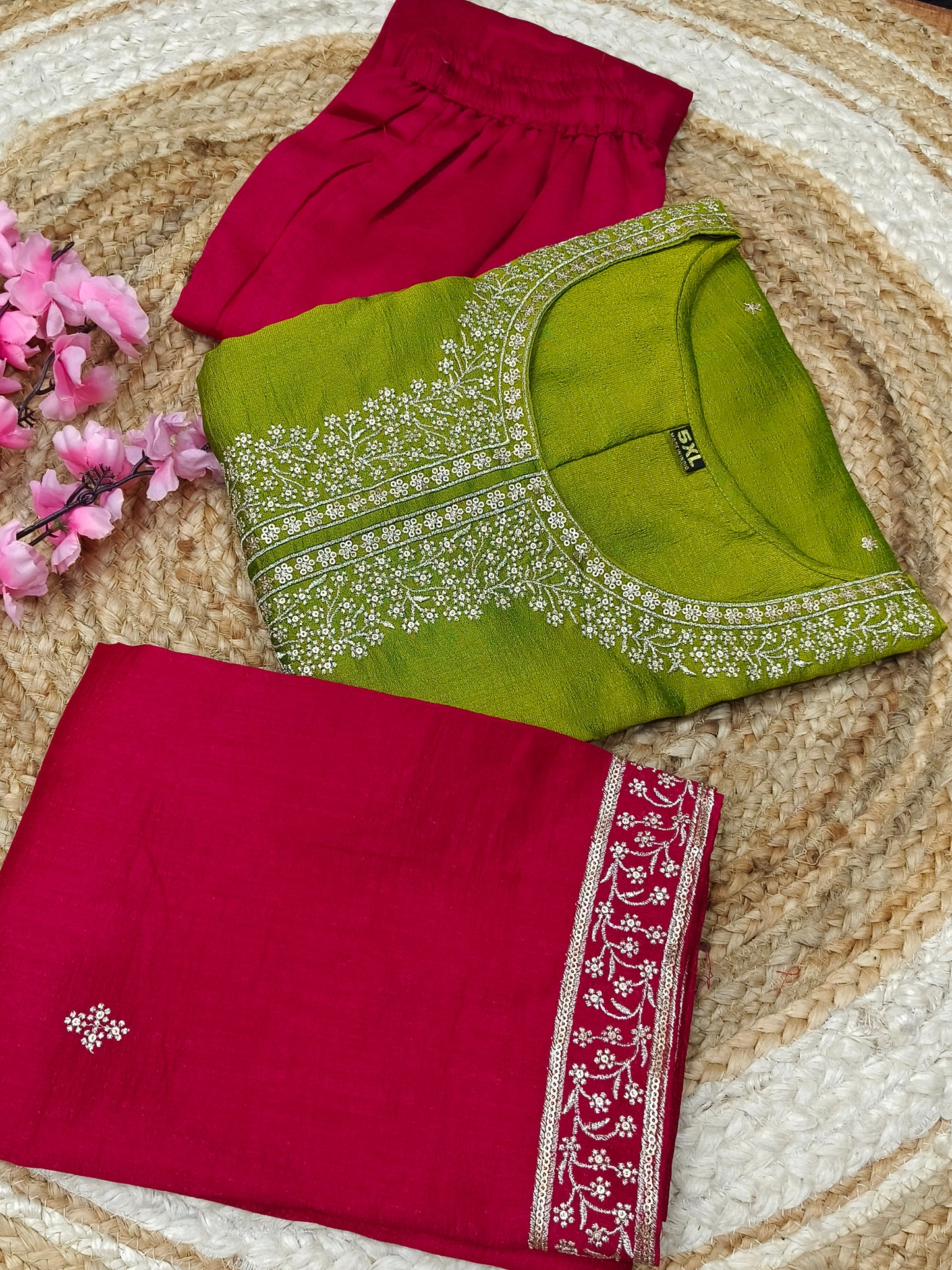 Green with rani pink  designer suit