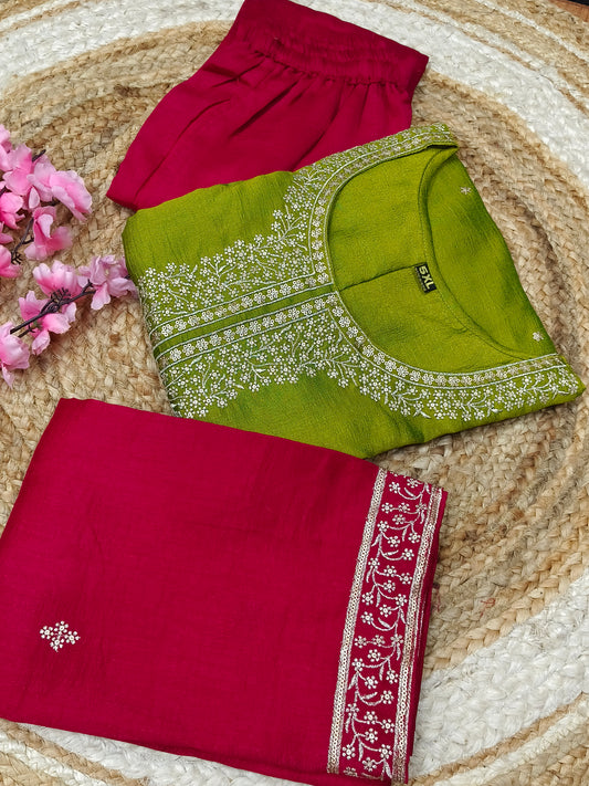 Green with rani pink  designer suit