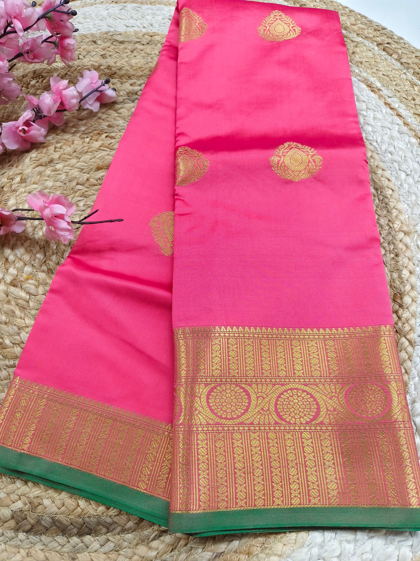 Pinkish Red Semi kanchi silk saree