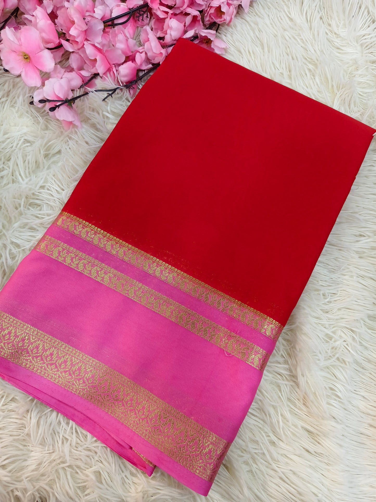 DN-4 Red With Pink Semi Mysore crepe silk saree
