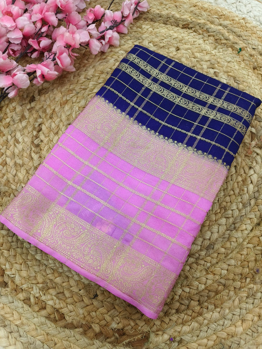 Navy blue with light pink crepe Georgette saree