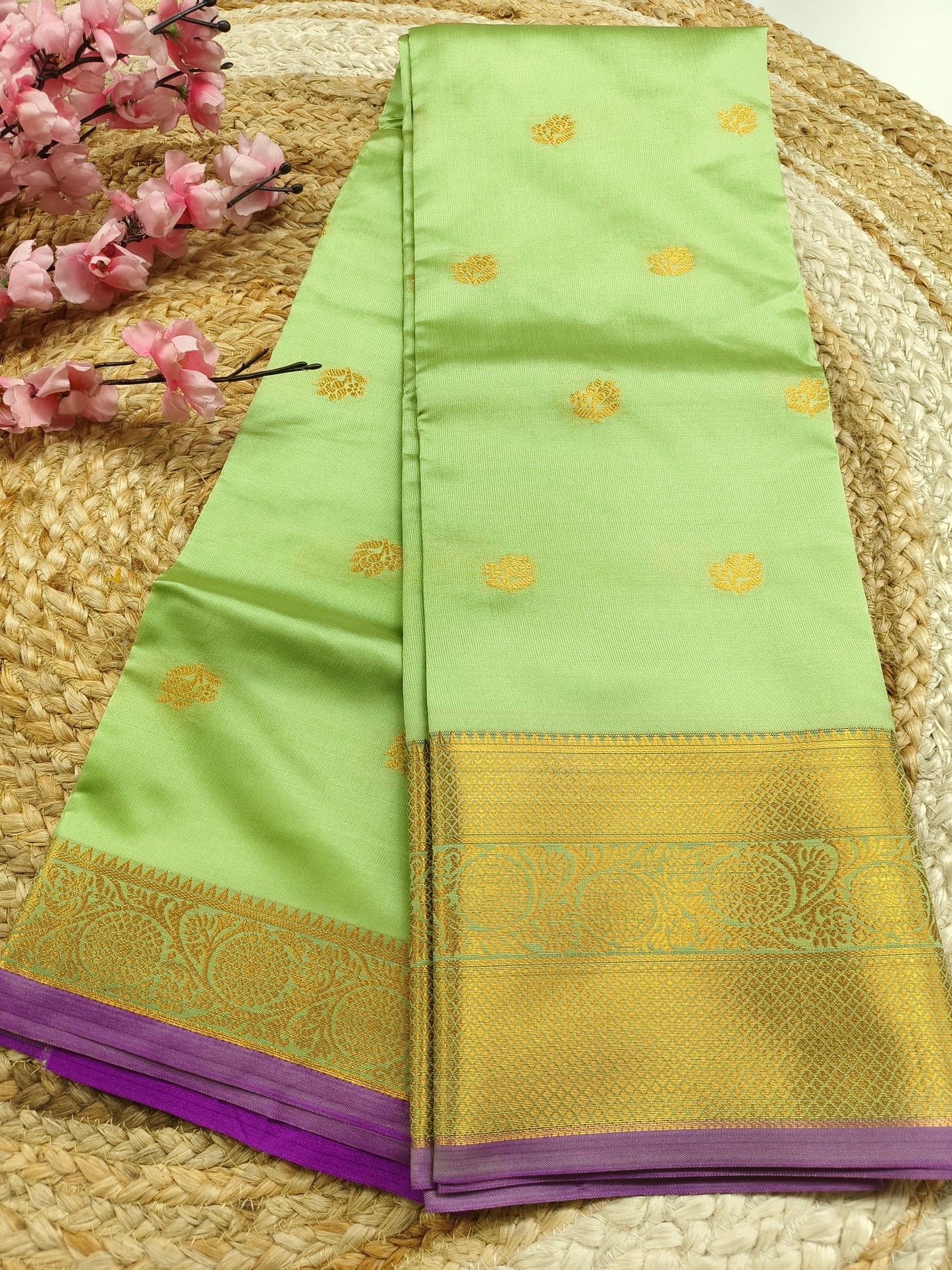Mint Green Semi kanchi silk saree