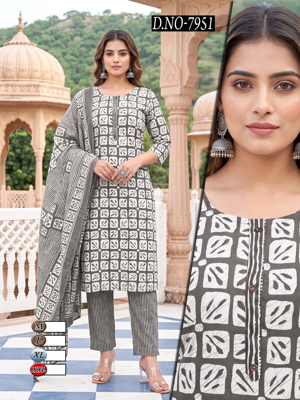 Grey Cotton sets with duppatta