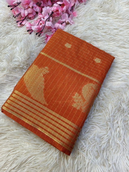 Orange semi Mysore silk saree