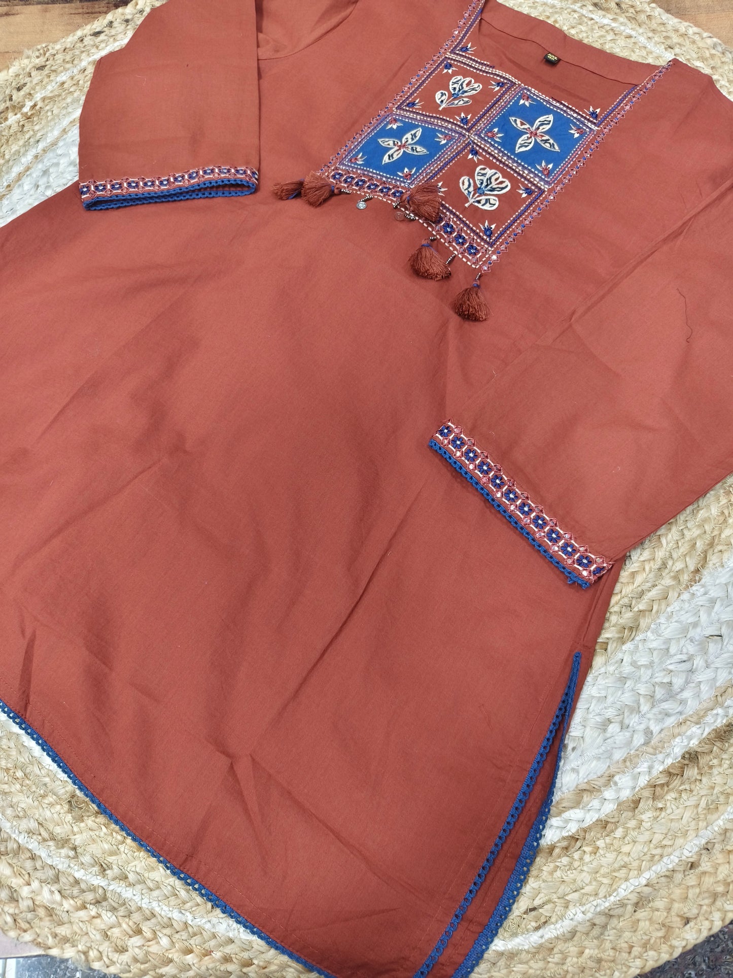Rust Maroon Cotton short Kurtis