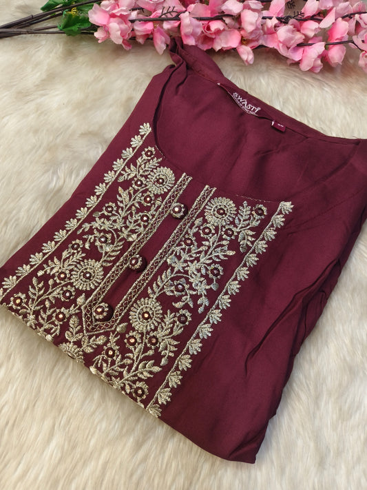 Marron designer embroidery gown