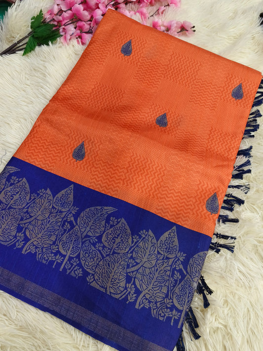 Orange With Blue Tussar silk saree