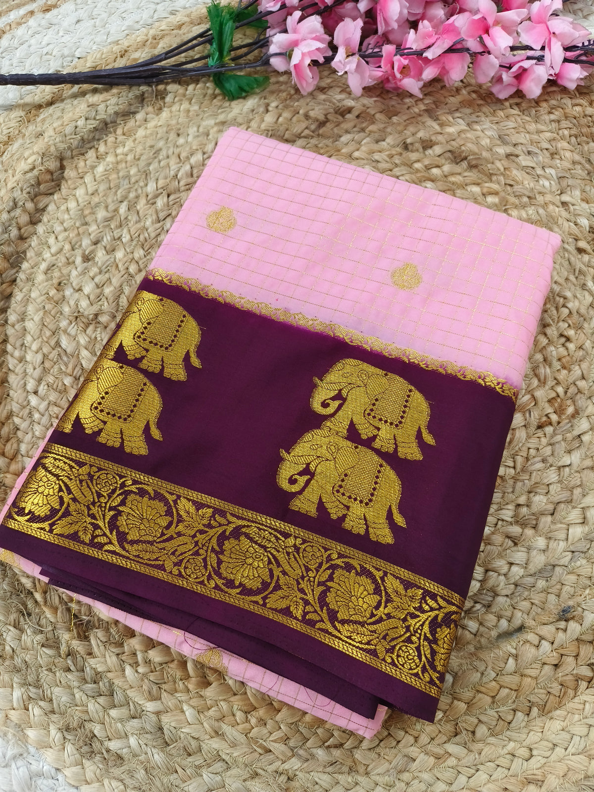 Pitch with wine Semi Mysore silk saree