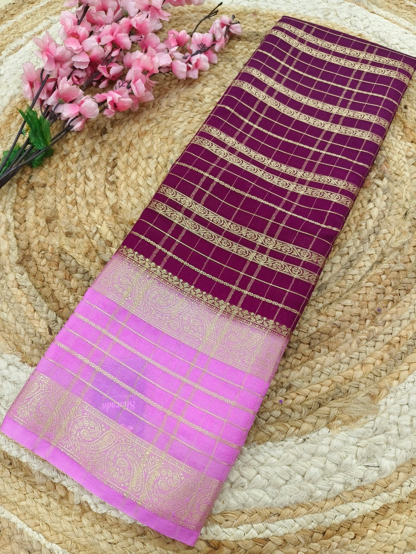 Wine and light pink  crepe Georgette saree