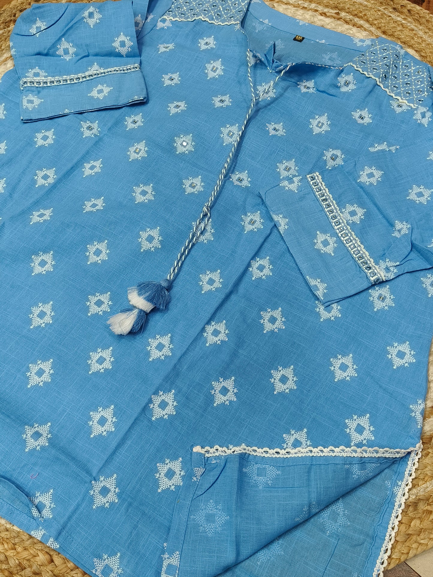Sky Blue Cotton short Kurtis
