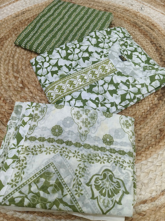 Green cotton sets with duppatta