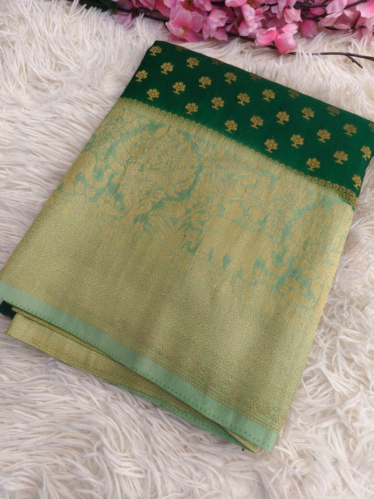 Green with light blue Banarasi georgette silk saree