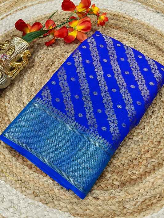 Royal blue with blue Banarasi Georgette silk saree